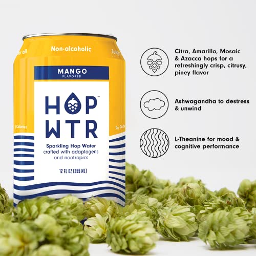 HOP WTR - Sparkling Hop Water - Variety Pack (12 Pack) - NA Beer, No Calories or Sugar, Low Carb, With Adaptogens and Nootropics for Added Benefits (12 oz Cans) - The Beer Connoisseur® Store