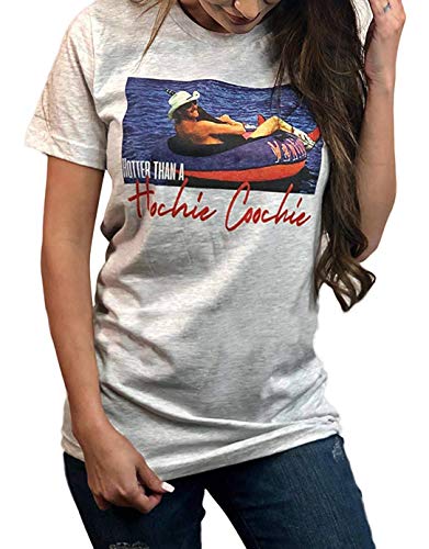 Hotter Than a Hoochie Coochie Shirt Country Music Funny T-Shirt Tops for Women Vintage Graphic Short Sleeve Tees (L, Light Grey) - The Beer Connoisseur® Store