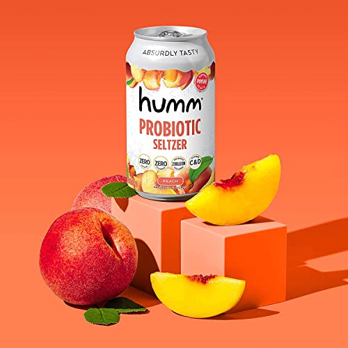Humm Sparking Probiotic Peach Seltzer - Zero Sugar, Zero Calorie, 2 Billion Probiotics - Vitamin C,D, and B12 - 12 fl oz (12 Pack) - The Beer Connoisseur® Store