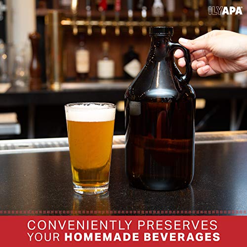 Ilyapa Amber Glass Growlers for Beer, 2 Pack - 64 oz Half Gallon Jug Set with Lids - Great for Home Brewing, Kombucha, Cider & More - The Beer Connoisseur® Store