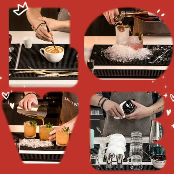 IMIYOKU Bar Mat Set of 3 Rubber Bar Service Spill Mat for Cocktail Bartender Coffee Bar or Countertop Mats Glass Drying Mat (Black, 18" x 12"+23" x 3"+12" x 6") - The Beer Connoisseur® Store