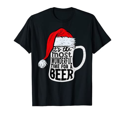 It's The Most Wonderful Time For A Beer Santa Hat Christmas T-Shirt - The Beer Connoisseur® Store