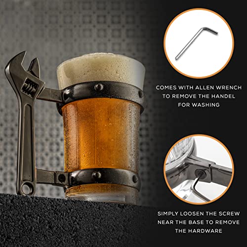 JoyJolt Crescent Wrench Beer Glass Mug (17 oz) Novelty Gifts for Men Who Have Everything. New Tools Beer Mug, Beer Gifts For Men, Pint Glasses and Unique Mugs for Mechanics, Dad, Husband and BF - The Beer Connoisseur® Store