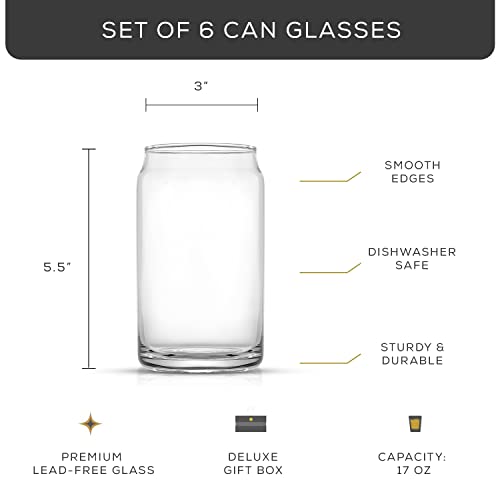JoyJolt Drinking Glass Cups Set of 6 - 16oz Beer Can Glasses. Clear Soda Can Shaped Glass Cups, Cute Iced Coffee Cup Tumblers, Cold Drink Glassware, Unique Water, Tea, Cocktail Glass Set - The Beer Connoisseur® Store