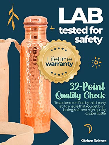 Kitchen Science Copper Water Bottle (32oz/950ml) w/ Copper Tumbler, Carrying Bag & Deco Sleeve | Pure Copper Bottle for Drinking Water | Lab-Tested, Leak-Proof | Authentic Ayurvedic Copper Bottle - The Beer Connoisseur® Store