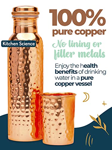 Kitchen Science Copper Water Bottle (32oz/950ml) w/ Copper Tumbler, Carrying Bag & Deco Sleeve | Pure Copper Bottle for Drinking Water | Lab-Tested, Leak-Proof | Authentic Ayurvedic Copper Bottle - The Beer Connoisseur® Store