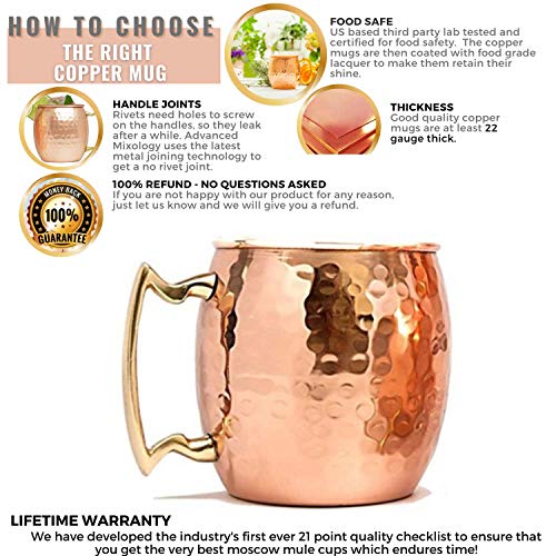 Kitchen Science Moscow Mule Copper Mugs Set of 4 (16oz) w/ 4 Straws & 1 Jigger | 100% Pure Copper Cups, Tarnish-Resistant, Ergonomic Handle (No Rivet) w/ Solid Grip (1 - Set of 4) - The Beer Connoisseur® Store