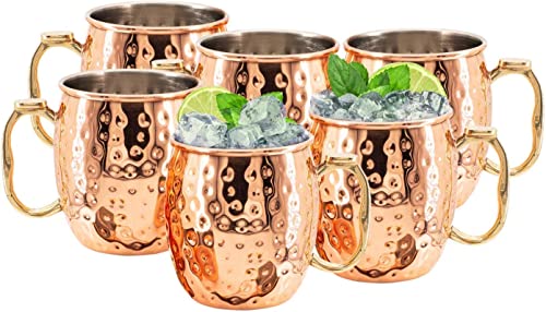 Kitchen Science Moscow Mule Mugs, Stainless Steel Lined Copper Moscow Mule Cups Set of 6 (18oz) | Stainless Steel Mug w/ New Thumb Rest | Tarnish-Resistant Steel Interior (2 - Set of 6) - The Beer Connoisseur® Store