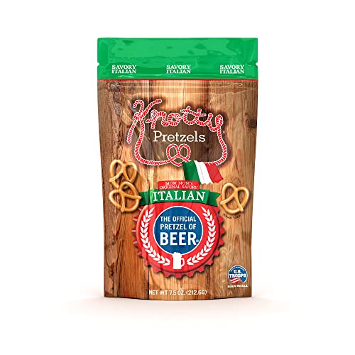 Knotty Pretzels - "The Official Pretzel of Beer" 7.5 Ounce Individual Seasoned Pretzel in Resealable Snack Bags - Savory Italian (6 Pack) - The Beer Connoisseur® Store