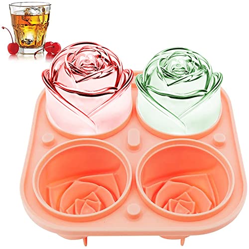 KooMall 3D Rose Ice Molds 2.5 Inch, Large Ice Cube Trays, Make 4 Giant Cute Flower Shape Ice, Silicone Rubber Fun Big Ice Ball Maker for Cocktails Juice Whiskey Bourbon Freezer, Dishwasher Safe, Pink - The Beer Connoisseur® Store