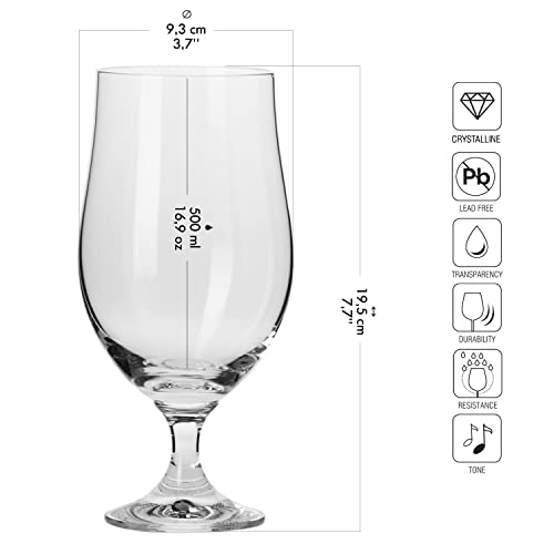 KROSNO Lager Beer Glasses | Set of 6 | 16.9 oz | Harmony Collection | Perfect for Home, Restaurants and Pubs | Dishwasher Safe - The Beer Connoisseur® Store