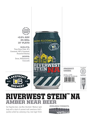 Lakefront Brewery Riverwest Stein NA Beer - 24 Pack / 12 oz Cans - Non Alcoholic - Craft Amber Lager made in Milwaukee, WI - The Beer Connoisseur® Store