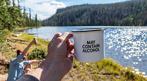MAY CONTAIN ALCOHOL | Enamel"Coffee" Mug | Sarcastic Gift for Vodka, Gin, Bourbon, Wine and Beer Lovers | Great Office or Camping Cup for Dads, Moms, Campers, Tailgaters, Drinkers, and Travelers - The Beer Connoisseur® Store