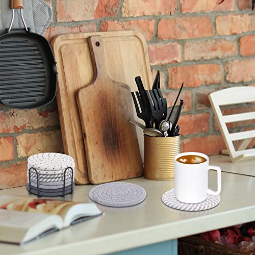Mckanti 8 Pcs Drink Coasters with Holder, 4 Colors Absorbent Coasters for Drinks, Minimalist Cotton Woven Coaster Set for Home Decor Tabletop Protection Suitable for Kinds of Cups, 4.3 Inches. - The Beer Connoisseur® Store