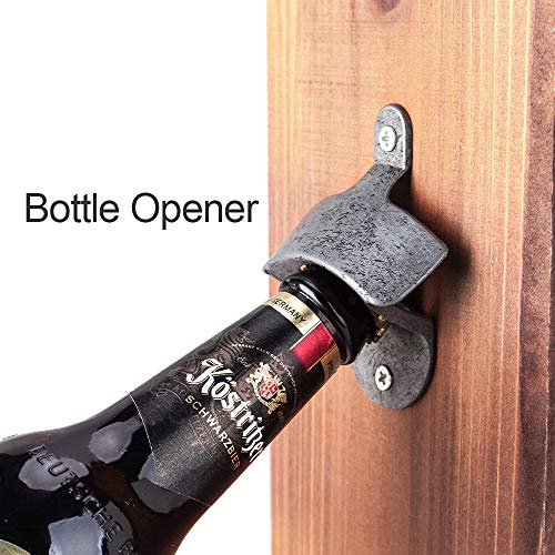 Mealivos Bottle Opener And Cap Saver – Classic Rustic Wood Standing Or Wall Mountable Metal Bar Bottle Opener With Beer And Soda Cap Collector - The Beer Connoisseur® Store