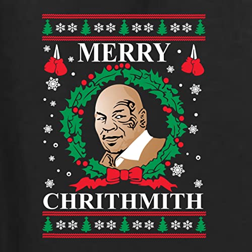 Merry Chrithmith Mike Tyson Ugly Christmas Sweater Unisex Crewneck Graphic Sweatshirt, Black, X-Large - The Beer Connoisseur® Store