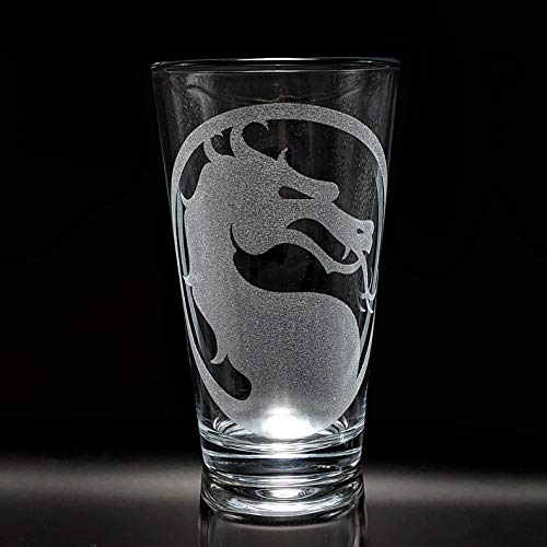 MK EMBLEM Engraved Pint Beer Glass |Inspired by the MK Tournament Fighting Game | Great Video Gamer Gift Idea! - The Beer Connoisseur® Store