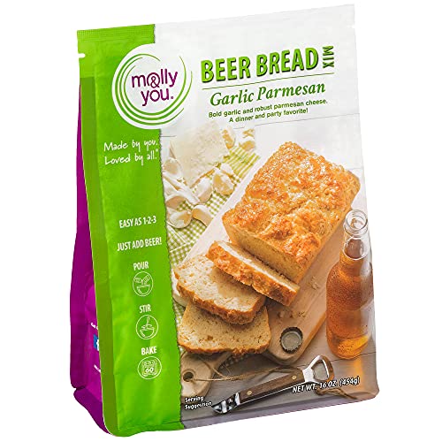 Molly & You Garlic Parmesan Beer Bread Mix (Pack of 1) - Gourmet, Artisan Bread Kit - No Bread Machine Needed - Just Add Beer or Soda - The Beer Connoisseur® Store