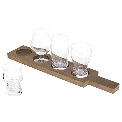MyGift 5-Piece Beer Tasting Flight Board Set Includes 4 Beer Glasses and Wood Paddle Serving Tray, Each Glass Holds 5 oz - The Beer Connoisseur® Store
