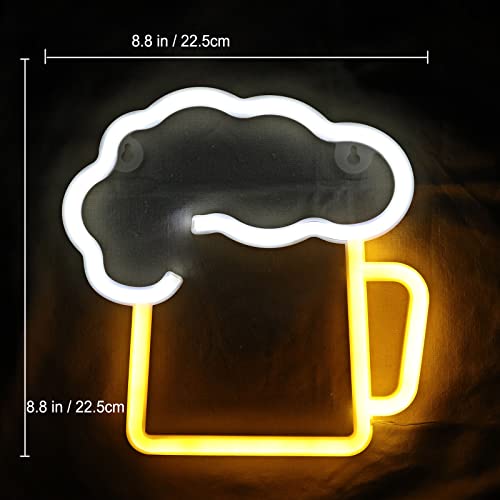 Neon Beer Signs for Man Cave|Battery Operated& USB Powered|White & Yellow|Beer Mug Light up Sign|Gifts for husband|LED Wall Art Décor Beer Neon lights for Garage Patio Home BAR Café Pub Nightclub - The Beer Connoisseur® Store