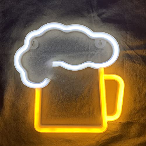 Neon Beer Signs for Man Cave|Battery Operated& USB Powered|White & Yellow|Beer Mug Light up Sign|Gifts for husband|LED Wall Art Décor Beer Neon lights for Garage Patio Home BAR Café Pub Nightclub - The Beer Connoisseur® Store