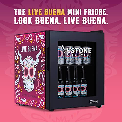 Newair Stone Brewing Live Buena Beverage Refrigerator and Cooler, 60 Can Buenaveza Lager Mini Fridge with Glass Door and Removable Shelf for Beer, Soda, or Wine - The Beer Connoisseur® Store