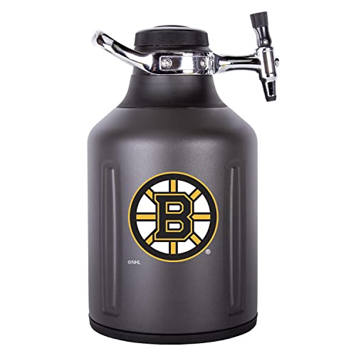 NHL, GrowlerWerks, uKeg Go Carbonated Growler and Craft Beverage Dispenser, Boston Bruins, Tungsten - The Beer Connoisseur® Store