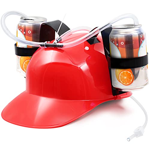 Novelty Place Drinking Helmet - Can Holder Drinker Hat Cap with Straw for Beer and Soda - Party Fun - Red - The Beer Connoisseur® Store