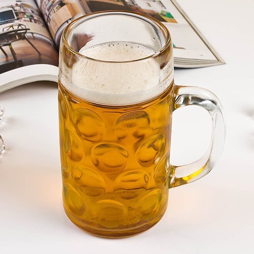 Oktoberfest Large 44 Oz Dimpled Glass Jumbo Beer Mug With Handle Glass Steins, Perfect For Coffee/Tea Glass, Everyday Drinking Glasses, Cocktail Glasses - The Beer Connoisseur® Store