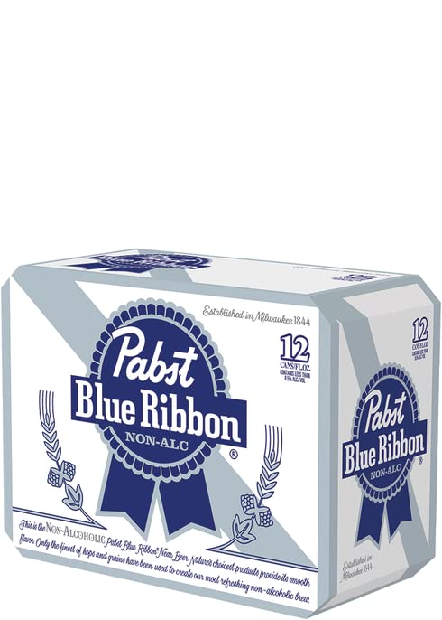 Pabst Blue Ribbon N/A NON-ALCOHOLIC BEER, Made in USA, - 12 Fl Oz (24 Pack) - The Beer Connoisseur® Store