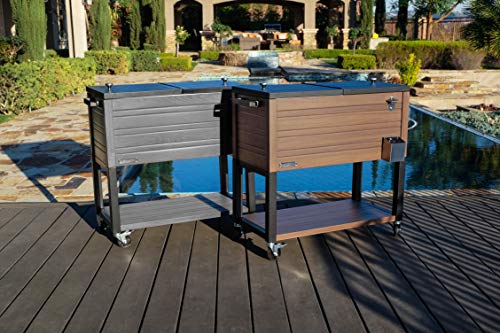 Permasteel 80-Quart Outdoor Patio Cooler with Wheels | Beverage Rolling Cooler for Backyard Deck, PS-A205-80QT-BR, Wood Grain Accent, Brown - The Beer Connoisseur® Store
