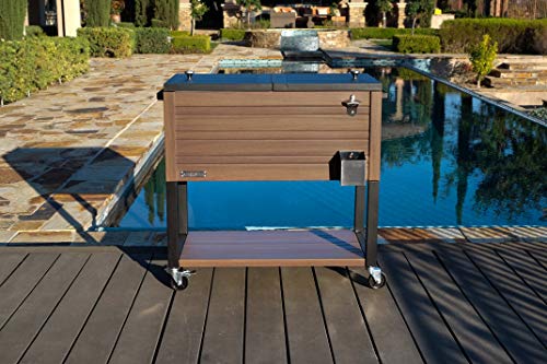 Permasteel 80-Quart Outdoor Patio Cooler with Wheels | Beverage Rolling Cooler for Backyard Deck, PS-A205-80QT-BR, Wood Grain Accent, Brown - The Beer Connoisseur® Store