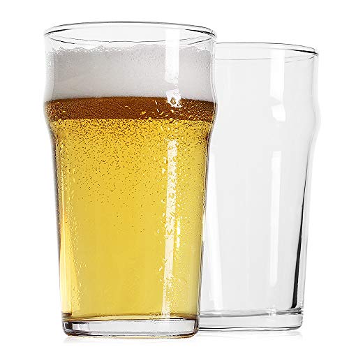 Pint Glass,British Style Imperial Beer Glasses(Set of 2),English Pub Style Ale glassware,Unique Design Lager Drinking Glasses,Easy Stacking in The