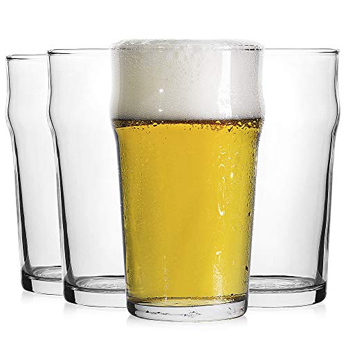Pint Glass,British Style Imperial Beer Glasses(Set of 4),English Pub style Ale glassware,Unique Design Lager Drinking Glasses,Easy Stacking in The Cupboard (18 oz Set of 4) - The Beer Connoisseur® Store