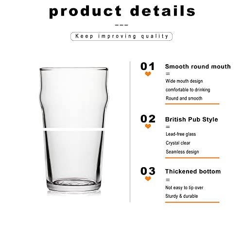 Pint Glasses,20oz British Beer Glass,Classics Craft Beer Glasses,Premium Beer Glasses Tumbler Set of 4, Pub Beer Glasses,Unique Design Beer Glasses Easy Stacking in The Cupboard - The Beer Connoisseur® Store