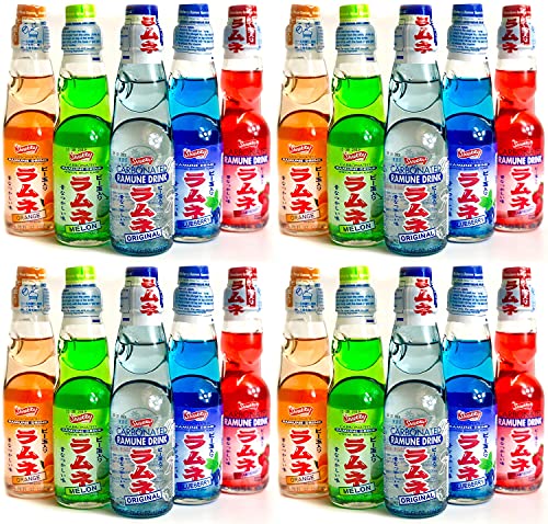 Ramune Japanese Soda Variety Pack - Shirakiku Multiple Flavors - Japanese Drink Gift Box (5 Count) Pack of 4 - The Beer Connoisseur® Store