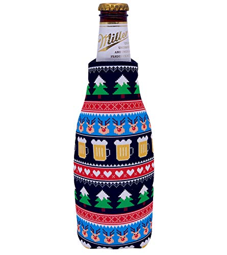 Reindeer and Beers Christmas Pattern Beer Bottle Coolie (1) - The Beer Connoisseur® Store