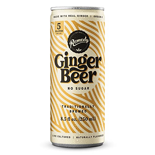 Remedy Ginger Beer - Sugar Free, USDA Organic & Low Calorie Mixer Drink - Non Alcoholic & Made With Real Ginger - 8.5 Fl Oz Can, 12-Pack - The Beer Connoisseur® Store