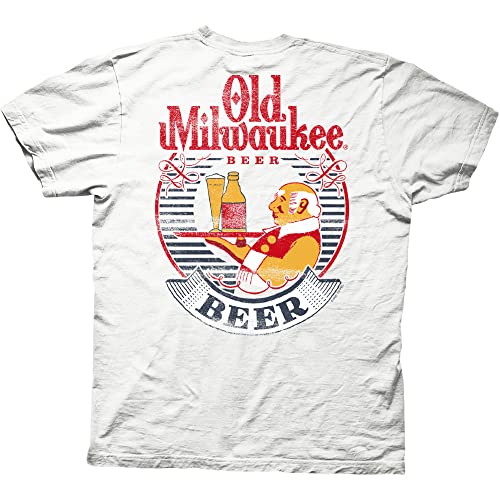 Ripple Junction Old Milwaukee Red Logo & Seal Brewery Adult T-Shirt Officially Licensed Large White - The Beer Connoisseur® Store