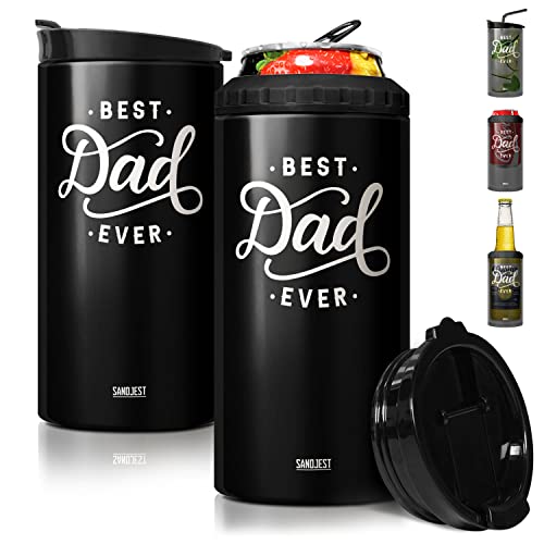 SANDJEST 4-in-1 Best Dad Ever Tumbler Gifts for Dad from Daughter Son - 12oz Dad Can Cooler Tumblers Travel Mug Cup - Stainless Steel Insulated Cans Coozie Christmas, Birthday, Father's Day Papa Gift - The Beer Connoisseur® Store