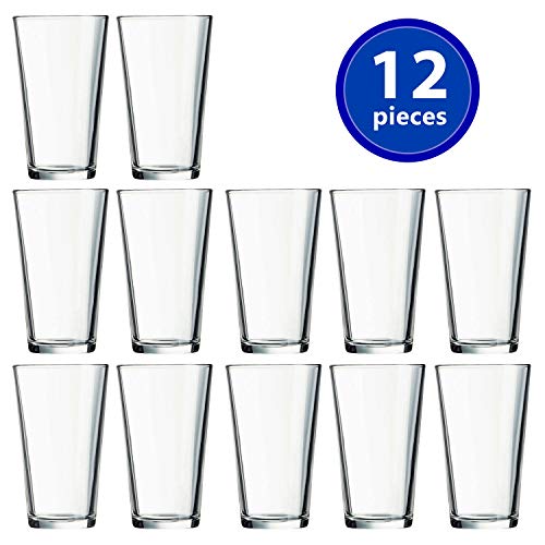 Set of 12 - Drinking Glasses 16 oz Highball Glasses Water Glasses Cup Sets Pint Glasses Beer Glasses Tumblers Glass Cups Bar Glasses Design for Home