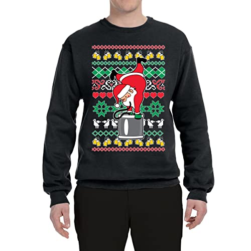 Shark & Hammer Santa Keg Stand Beer Drinking Drunk Ugly Christmas Sweater Unisex Crewneck Graphic Sweatshirt, Black, X-Large - The Beer Connoisseur® Store