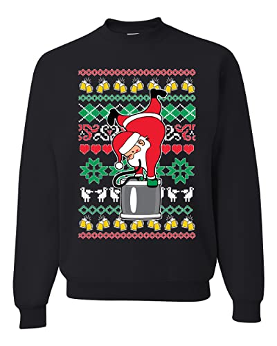 Shark & Hammer Santa Keg Stand Beer Drinking Drunk Ugly Christmas Sweater Unisex Crewneck Graphic Sweatshirt, Black, X-Large - The Beer Connoisseur® Store