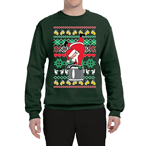 Shark & Hammer Santa Keg Stand Beer Drinking Drunk Ugly Christmas Sweater Unisex Crewneck Graphic Sweatshirt, Forest Green, Large - The Beer Connoisseur® Store