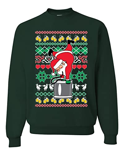 Shark & Hammer Santa Keg Stand Beer Drinking Drunk Ugly Christmas Sweater Unisex Crewneck Graphic Sweatshirt, Forest Green, Large - The Beer Connoisseur® Store