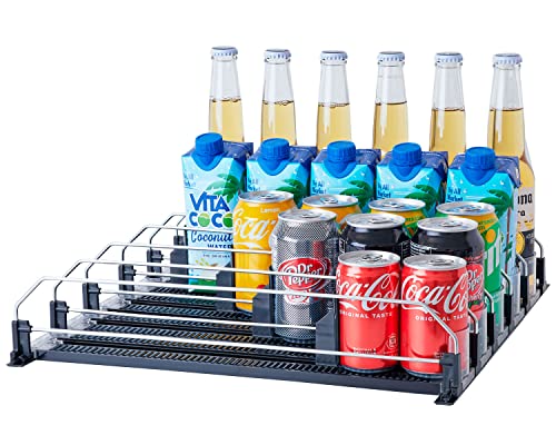Soda Can Organizer for Refrigerator, Baraiser Large Capacity Self-Pushing Drink Organizer for Fridge, Pantry and More, Black - The Beer Connoisseur® Store