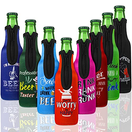 Summer Beer Bottle Insulator Sleeve with Zipper Neoprene Insulated Bottle Jackets Keep Warm and Cold Beer Bottle Sleeves with Stitched Fabric Edges for Party (8 Piece, Artsy Style) - The Beer Connoisseur® Store