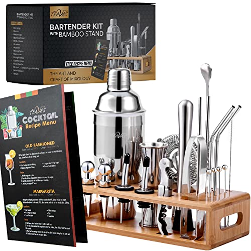 26-Piece Bartender Kit Cocktail Shaker Set | Stainless Steel Bar Set with  Bamboo Stand Bar Tools Cocktail Kit for Christmas Drink Mixing,Home Bar