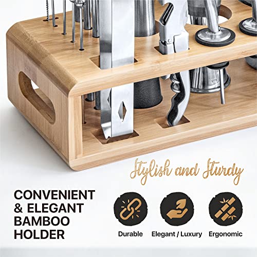 TEAVAS Mixology Bartender Kit with Bamboo Stand | 25-Piece Bar Essentials Set Comprising Stainless Steel Bar Tools | Sturdy Cocktail Shaker Set | Bar
