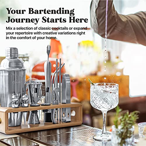 Cobbler Bartender Kit :15-Piece Bar Tools with Bamboo Stand